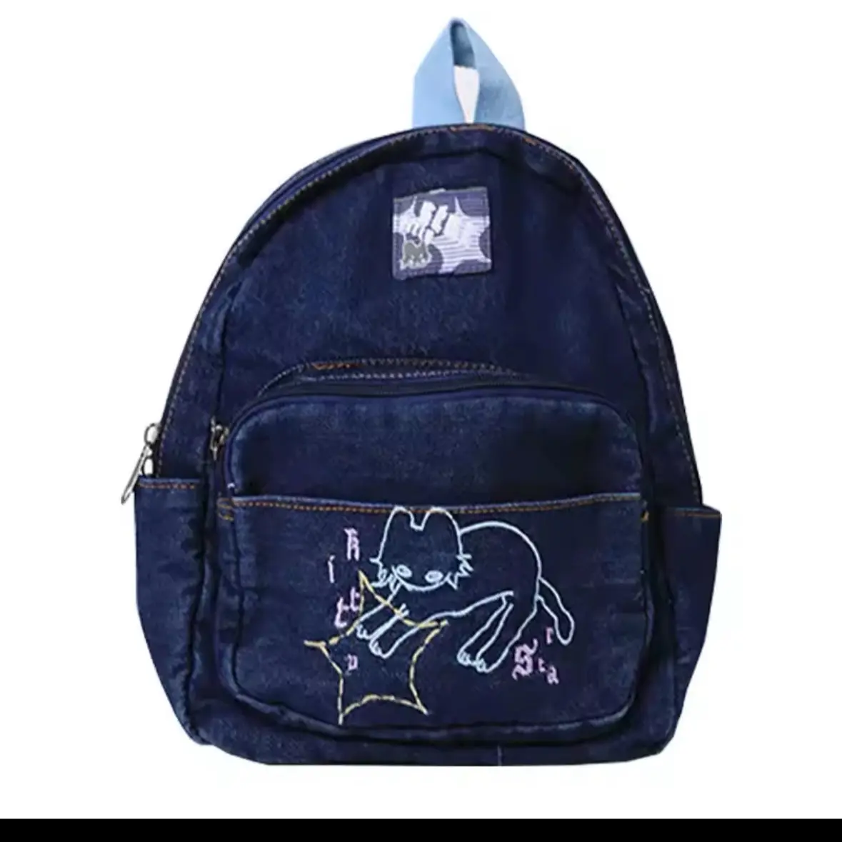 Cartoon Embroidery Cat Denim Backpack Y2K - 90s Cartoon Embroidery Cat Denim Backpack Y2K - 90s