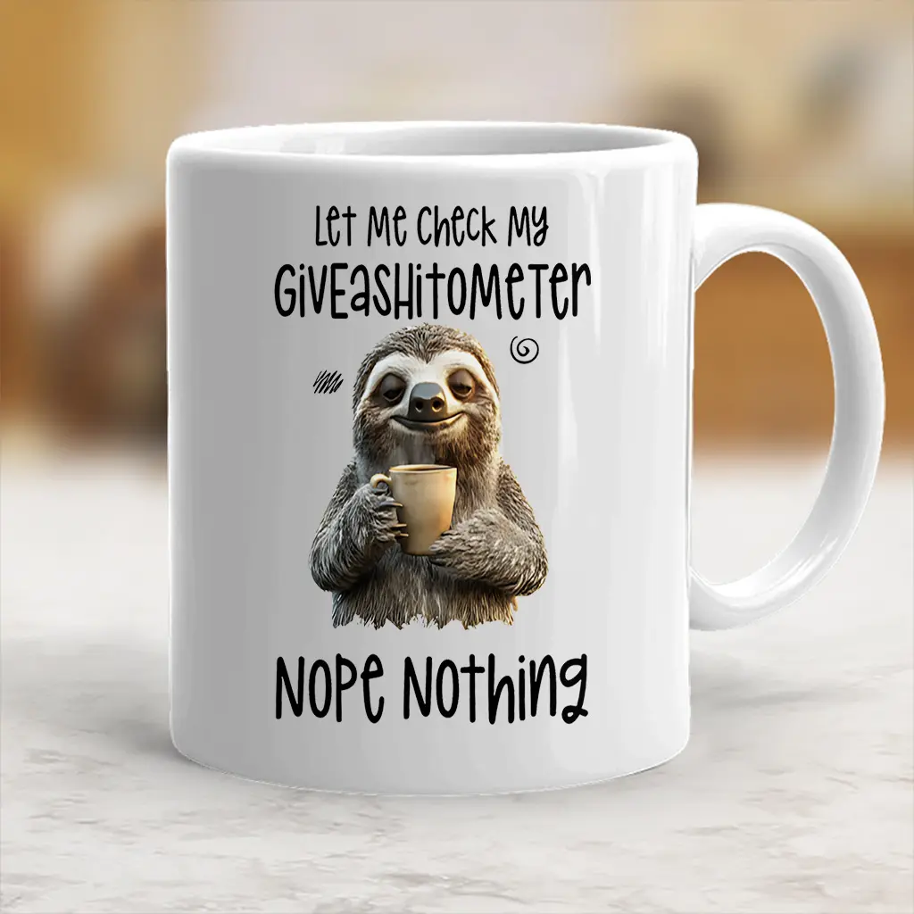 Stylish Classic Printed Washable Ceramic Coffee Mug - Funny "Let Me Check My Giveashitometer, Nope Nothing" Design, Kitchen Drinkware Cup - scs11342