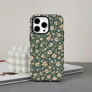 [Dual Layered Case] Tough, Dual Layered 2-In-One Film Spring Little Daisy Flowers Pattern Green Case,phone Case Suitable for Iphone 11/12/13/14/15/16, Durable, Drop-proof, Perfect Birthday Wedding Gifts for Friends Family Loved Ones Smartphone Shockproof