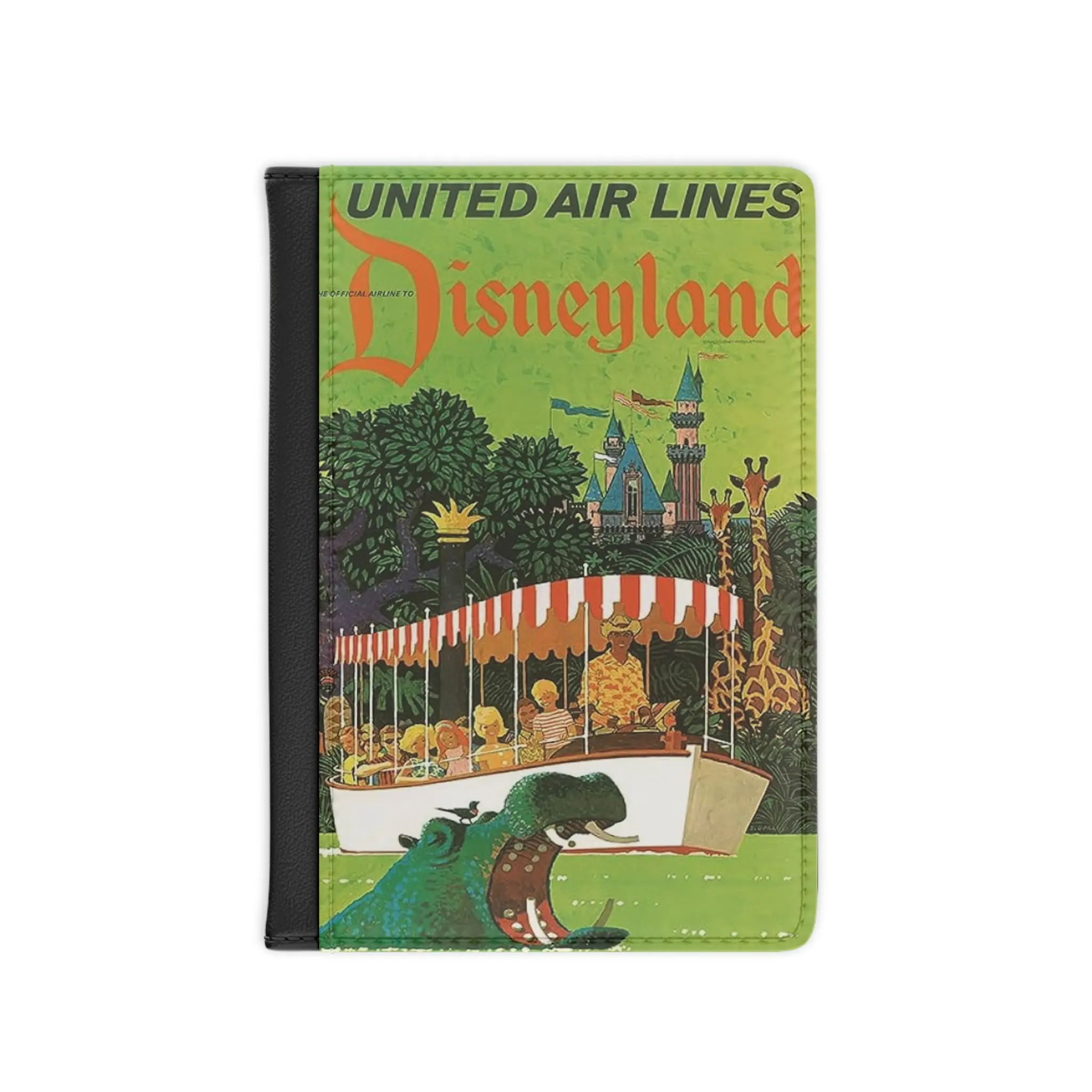 United Airlines Disneyland Vintage Passport Cover - Black PU Faux Leather with Inner Pockets & RFID Protection - 3.9" x 5.8" - Perfect Gift for Travelers