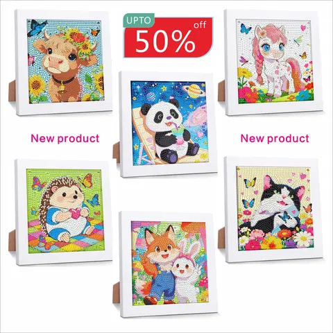 6 Pieces 6x6 inch Cute Animal 5D-3D Diamond Painting Kits, DIY Needlework Handicrafts with Diamond Art Tools, Beginner-Friendly, Thanksgiving & Birthday Gifts for Ages 8+, Home Wall Decor (Toys & Hobbies)