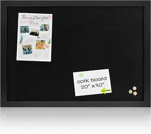 Elegant Black Linen Corkboard - 30" x 20" Wood Framed Bulletin Board - Stylish Wall Decor for Office - Wall Mounted Pin Board with 20 Pushpins - Perfect for School, Home, and Office Use
