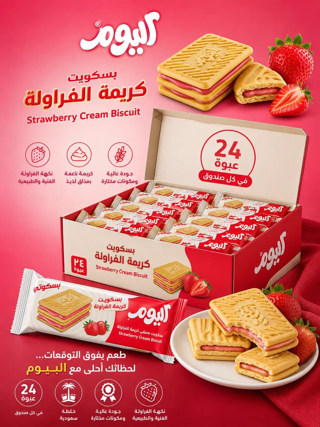Alyuom Strawberry Biscuit - 24 Pack
