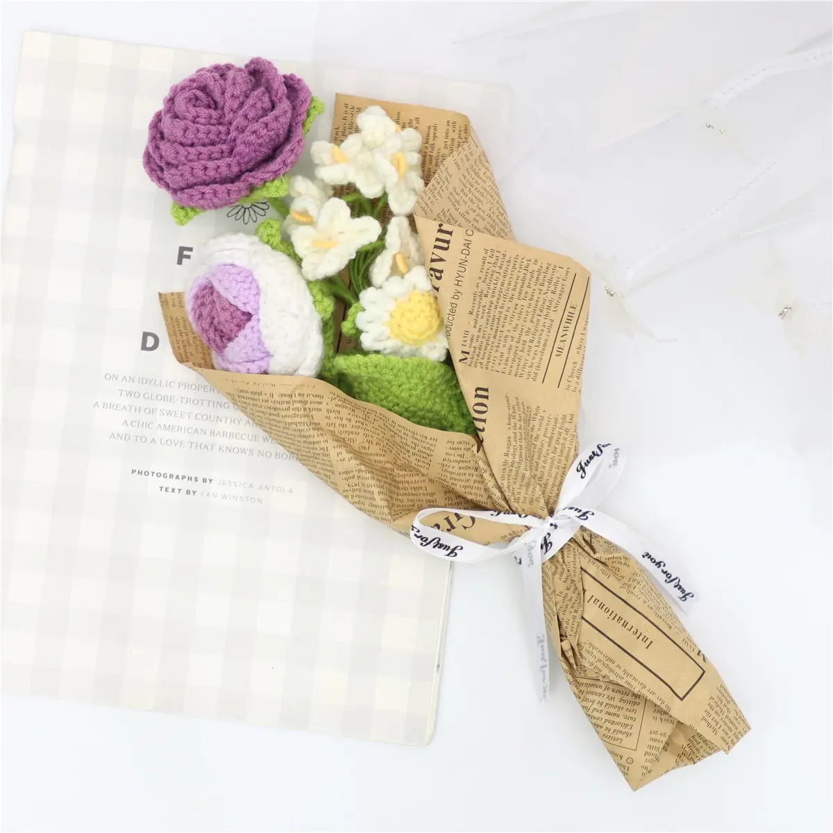 Handmade Yarn Knitted Flower Bouquet, Perfect Gift for Mother's Day, Valentine's Day, Father's Day, Graduation, Teacher's Day, Christmas
