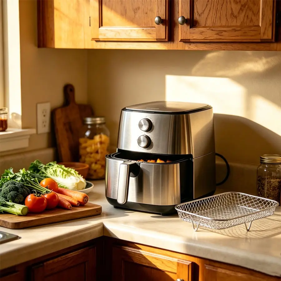 Stackable Stainless Steel Air Fryer Basket, Ventilated Air Fryer Accessory, Oven Safe, Food Contact Safe, Dishwasher Compatible