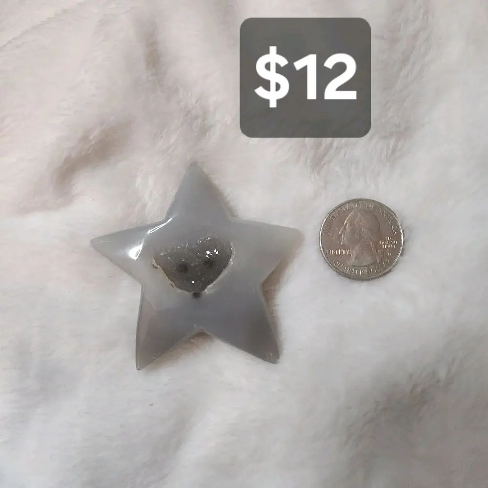 #7 Natural Gray Banded Agate Star with Druzy Center and Cute Natural Face / Natural Crystal / Home Decor / Carving