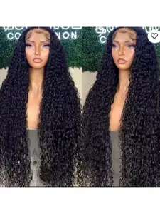 13x6 Deep Wave Lace Front Wig Human Hair Pre Plucked Brazilian Virgin Hair Glueless 30 Inch Long Curly Wig for Women Black