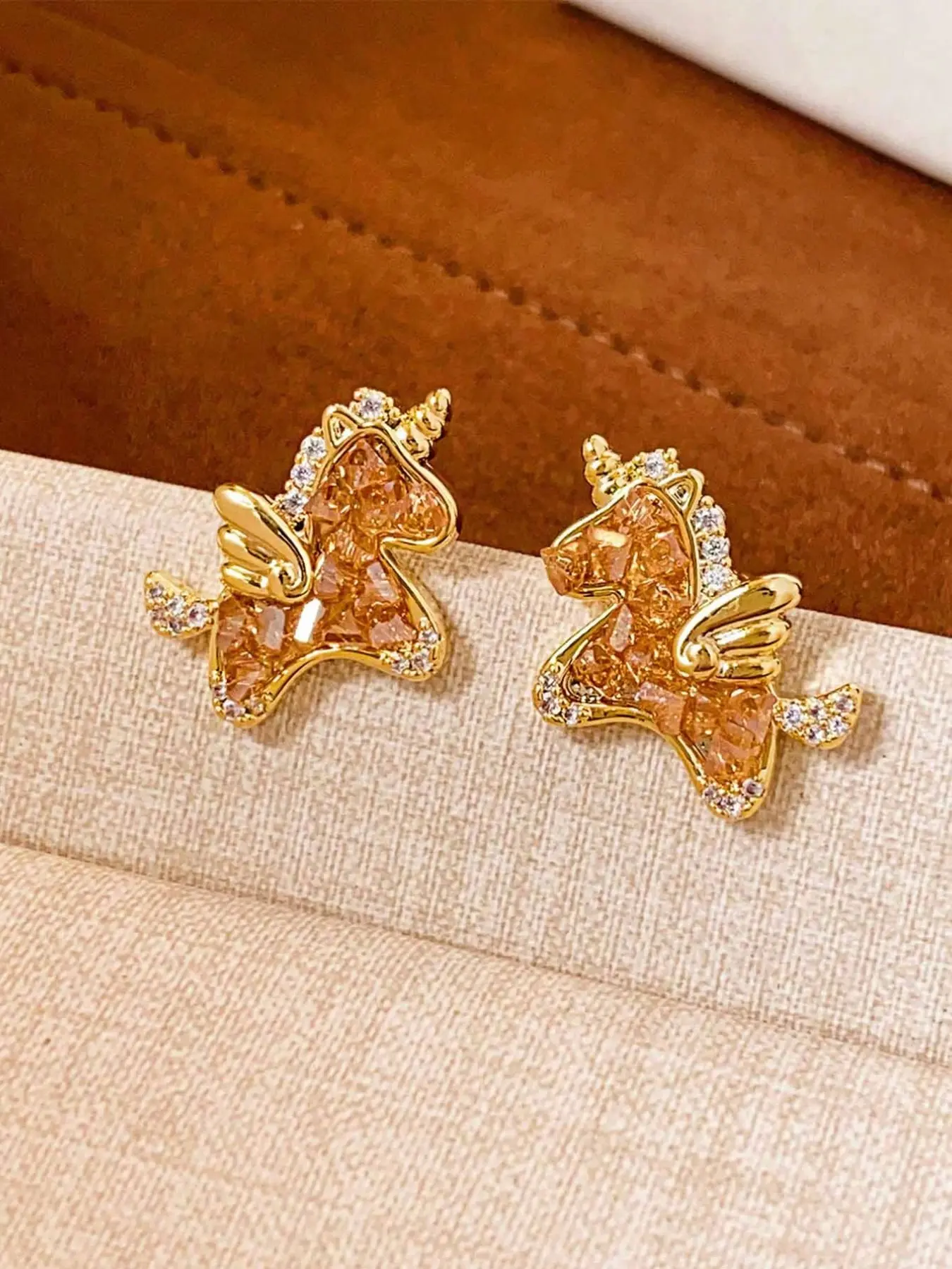 Cute Crystal Unicorn Earrings, Flying Pony Studs for Women, Daily Wear, Lunar New Year Gift🎁, Valentine's Day Present, Stud Earring Jewelry, Unique Design Earrings