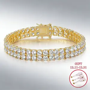 GEMSME Unisex 6MM 2 Row Tennis Bracelet for Men Women Round Cut Cubic Zirconia Hip Hop Stackable Bracelet Valentines Day Gift DB005