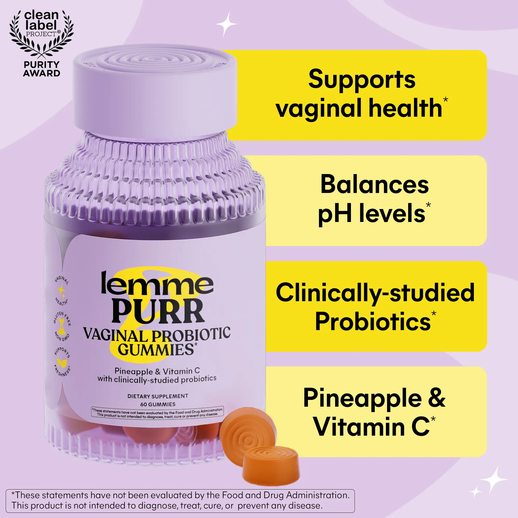 Lemme Purr Gummies - Vaginal Probiotic for Women - Balanced pH, Healthy Odor, Yeast Balance & Flora Support - Tasty Pineapple (60 Count) Lemme Purr Gummies - Vaginal Probiotic for Women - Balanced pH, Healthy Odor, Yeast Balance & Flora Support - Tasty Pineapple (60 Count)