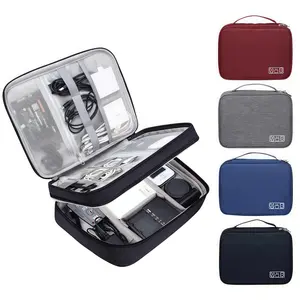 Double layer waterproof travel tech organizer with dividers, portable storage bag to hold wires, chargers, mobile phones, adapters, power banks, hard drives, ideal for travel and office, Durable Pouch