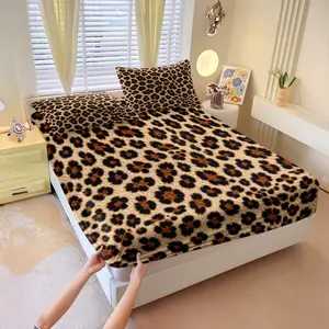 3Pcs Trendy Personalized Leopard Print Fitted Sheet Set, Sassy Girl Style Design, Non-slip Fit Skin-friendly Breathable, Ideal for Girls Bedroom Daily Use