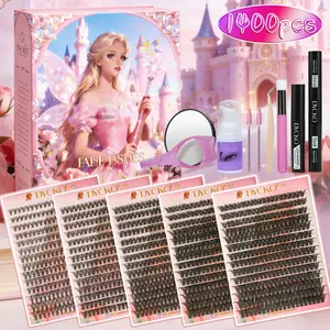 1400 Pcs DIY Lash Extension Kit, 5 Styles (30D-100D) Wispy Fluffy to Mega Volume, Cartoon Fairy Princess Luxury Gift Set with Glue, Tweezers, Remover & 8 Accessories, Reusable Individual Lashes for Home Self-Application, Perfect Valentine’s Day Gift