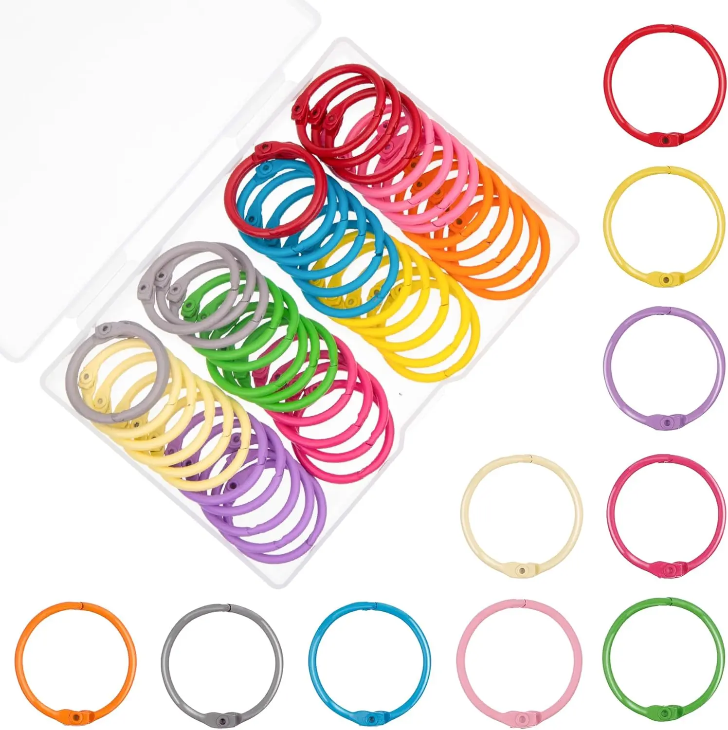 25mm New Colorful Metal Loose Leaf Binder Rings (100 Pack) - Sturdy Reusable Binding Tool, Office Stationery Accessory, Non-Deformable, Ideal for Index Cards & Daily Office Needs