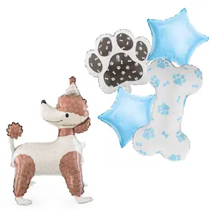 Poodle Dog Theme Balloon Kit Dog Paw Print Balloon Bone Shaped Foil Balloon Blue Star Shape Balloons Sets Props for Pets Birthday Dog Party Supplie Puppy Decorations 5PCS