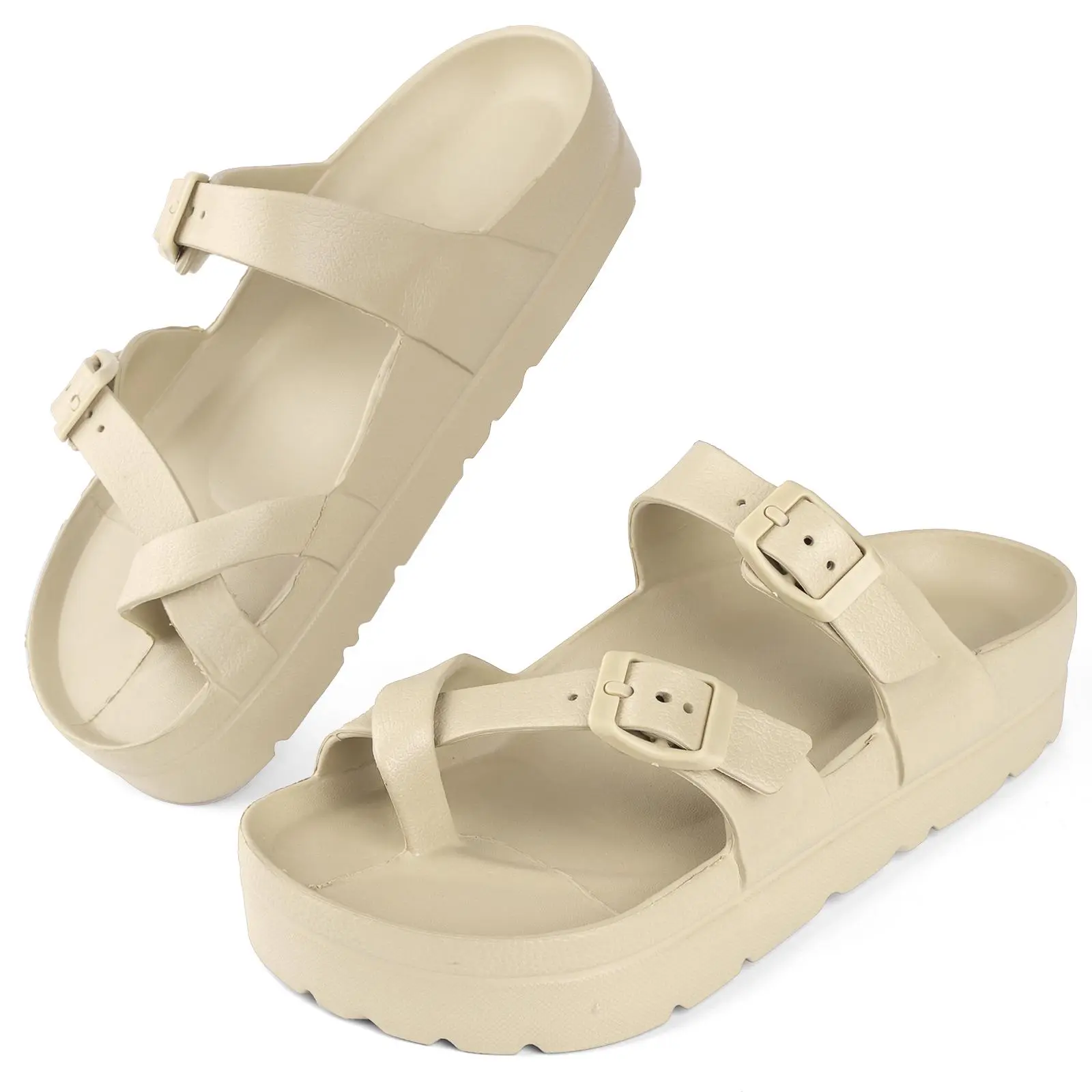 2026 Summer Women's Arch Support Waterproof Platform Sandals Comfortable Slippers Thick Sole Flat Sandals with Adjustable Buckle Buffer Girl Walking Shoes platformsandals