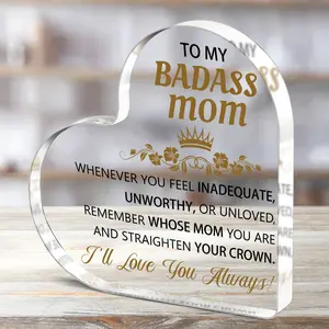 Badass Mom Heart Shaped Acrylic Ornament, Birthday Gift Ideas, Decorative Paperweight Ornaments for Mom, Unique Gifts for Mom, Signs, Heart Plaque