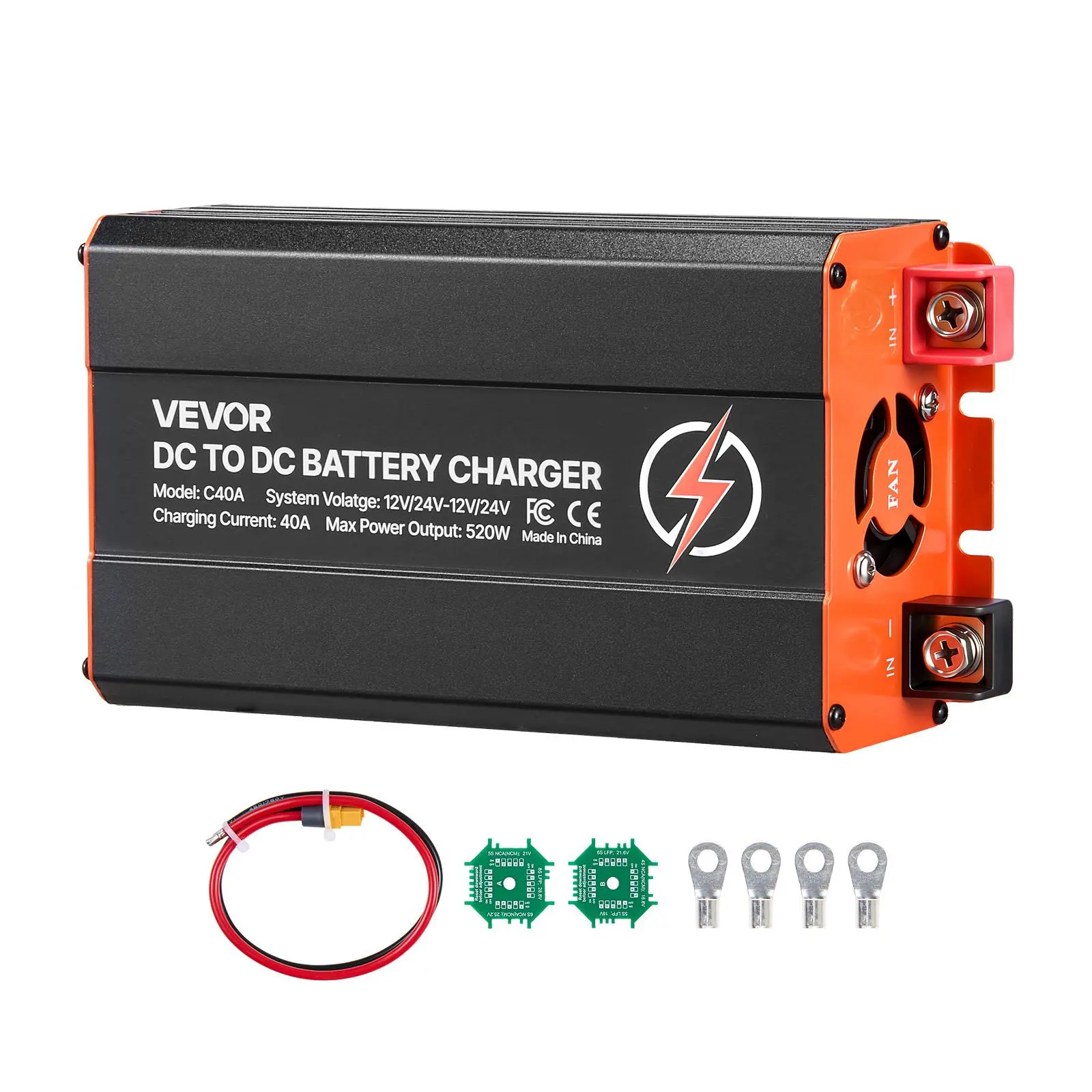 【Summerfinds】VEVOR DC to DC Battery Charger,520W40A Alternator ChargerFast DC-DC Charging for Portable Power StationsCompatible with LiFePO4 Lead-Acid AGM GEL Batteries12V/24V-12V/24Vfor RV Home Backup