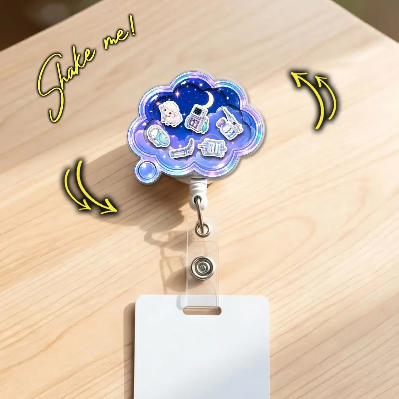 Anesthesiology Shaker Badge Reel, Cloud Anesthesia Badge Holder for CRNA OR Nurse ID Clip L1F