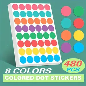 480 Color Coding Dot Stickers for Organization, 10 Sheets with 8 Bright Colors for Office and Classroom, Self-Adhesive Labeling Stickers, High Adhesion, Versatile Usage, Office Supplies