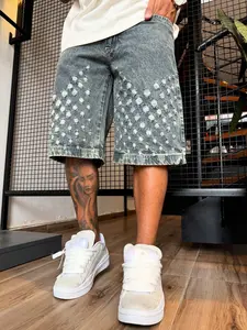 Men's Denim Shorts Five-Piece Summer Pants, Non-Elastic Straight Leg Jeans, Cotton Ripped Streetwear, Breathable Daily Commute