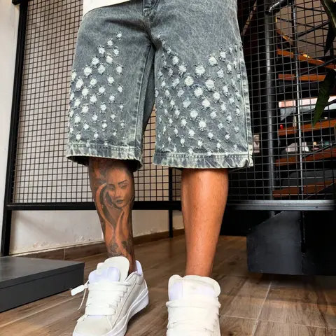 Men's Hip Hop Loose Fit Baggy Oversized Ripped Breathable Cotton Denim Shorts for Daily Commute, Summer Streetwear, Casual for All-Season