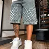 Men's Hip Hop Loose Fit Baggy Oversized Ripped Breathable Cotton Denim Shorts for Daily Commute, Summer Streetwear, Casual for All-Season
