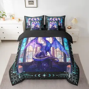 Dragon Comforter Set with Sheets Dragon Stuff Bed in a Bag for Boys Girls Teens Modern 7 Pieces Bedding Set Dragon Decor Bed Set Room Decor Purple