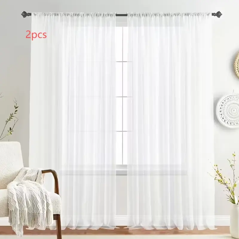 2pcs Soft Balcony Transparent Rod Pocket Curtains, Window Curtain, Perfect for Living Room, Bedroom, Kitchen, Bathroom, Minimalist Korean Style Drapes