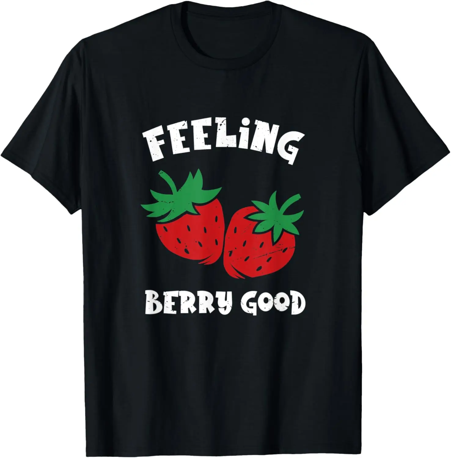 Women's Vintage T-Shirt, Cute 'Feeling Berry Good' Strawberry Graphic, 100% Cotton Short Sleeve Casual Streetwear Top