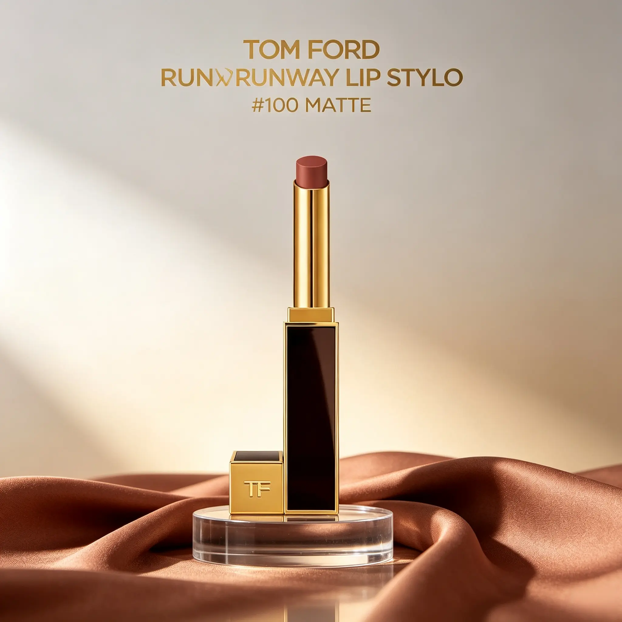 TOM FORD Runway Lip Stylo Matte #100, Muted Cinnamon Rosy‑Brown Luxury Slim Lipstick Full‑Size 2g