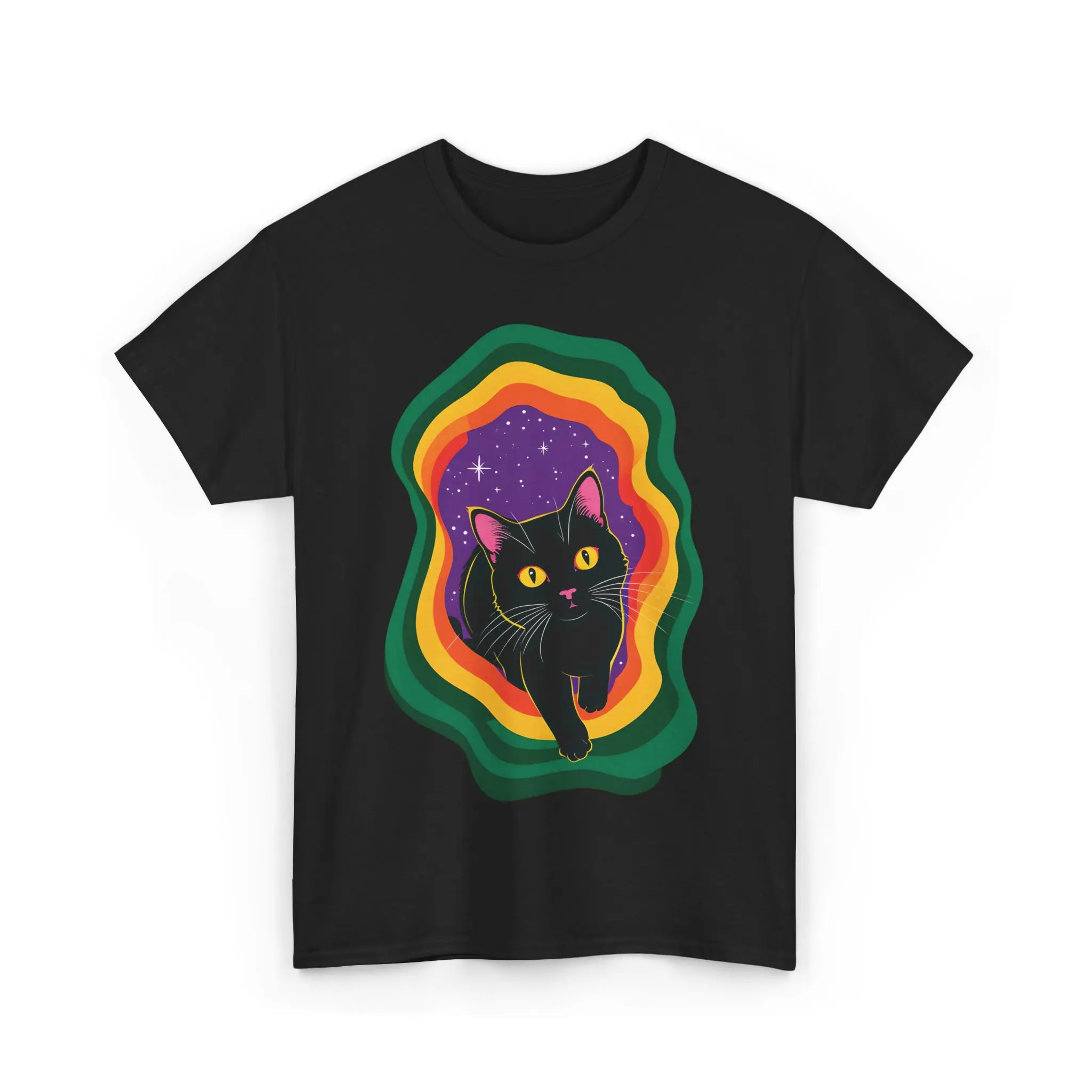 Cosmic Cat Portal Unisex Tee, Colorful Cat Shirt, Galaxy Cat T-Shirt, Cosmic Rainbow Tee, Magical Cat Top, Feline Lover Gift, Stars Shirt,