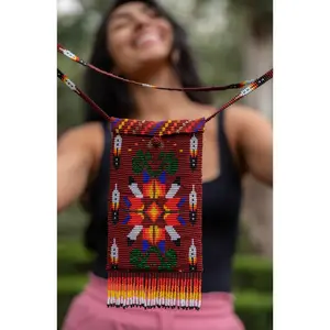 Big Bear - Native Beaded Phone Purse Inspired by the Forest Spirit - Handmade by Huichol Artisans - Mother Sierra