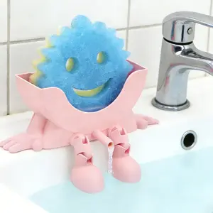 3D Cute Hanging Sponge Holder, Smiley Face Dishwashing Sponge Rack, Multifunctional Sink Organizer, Soap Dish Holder, Kitchen Bathroom Universal Tool