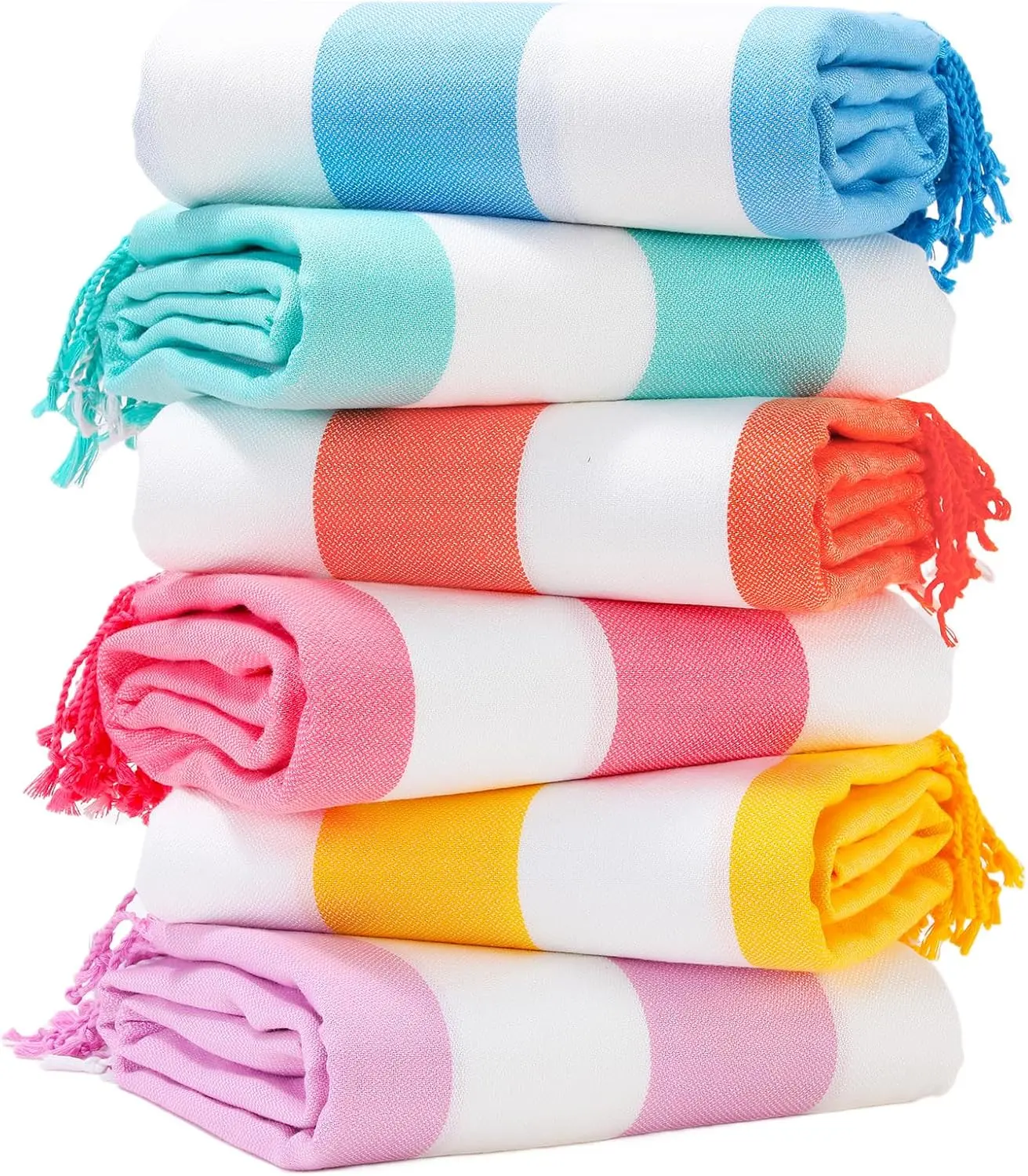 6-Pack Oversize Stripe Pattern Turkish Beach Towels, 74"x38" Thin Quick-Dry Sand-Free Pool Bath Towels, XL Clearance Travel Essentials for Adults, Oversize Beach, Thin Towel