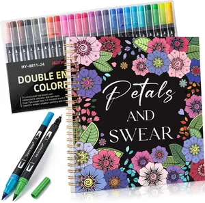 Adult Coloring Book Set for Relaxation – Spiral Bound Coloring Book with 24 Color Markers, Stress Relief & Mindfulness Art Gift for Valentine Day, Birthday & Anniversary