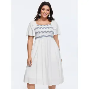 BLOOMCHIC Plus Size Shirred Pockets Flared Sleeve Midi Dress [M-6X]2026 Summer Vibes Swimweek