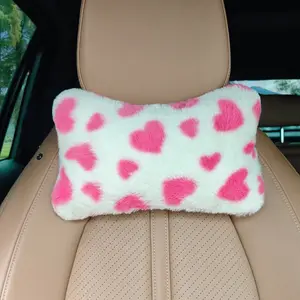 Soft Plush Heart Pattern Car Neck Pillow, Square Headrest Cushion for Long Trips, Comfortable Travel Accessory, All-Season Use, Car Accessories
