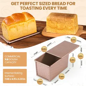 Loaf Pan with Lid, Premium 1 lb Dough Sandwich Nonstick Bread Pan with Lid for Homemade Bread, Heavy Duty Carbon Steel Corrugated Toast Box with Cover for Baking, Bakeware