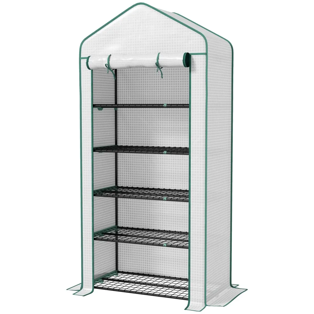 212 Main 845-937V00WT Outsunny 5 Tier Mini Greenhouse - Small Portable Greenhouse with PE Cover - Roll-Up Zippered Door - 76 x 35.4 x 19.3 in. - White & Green