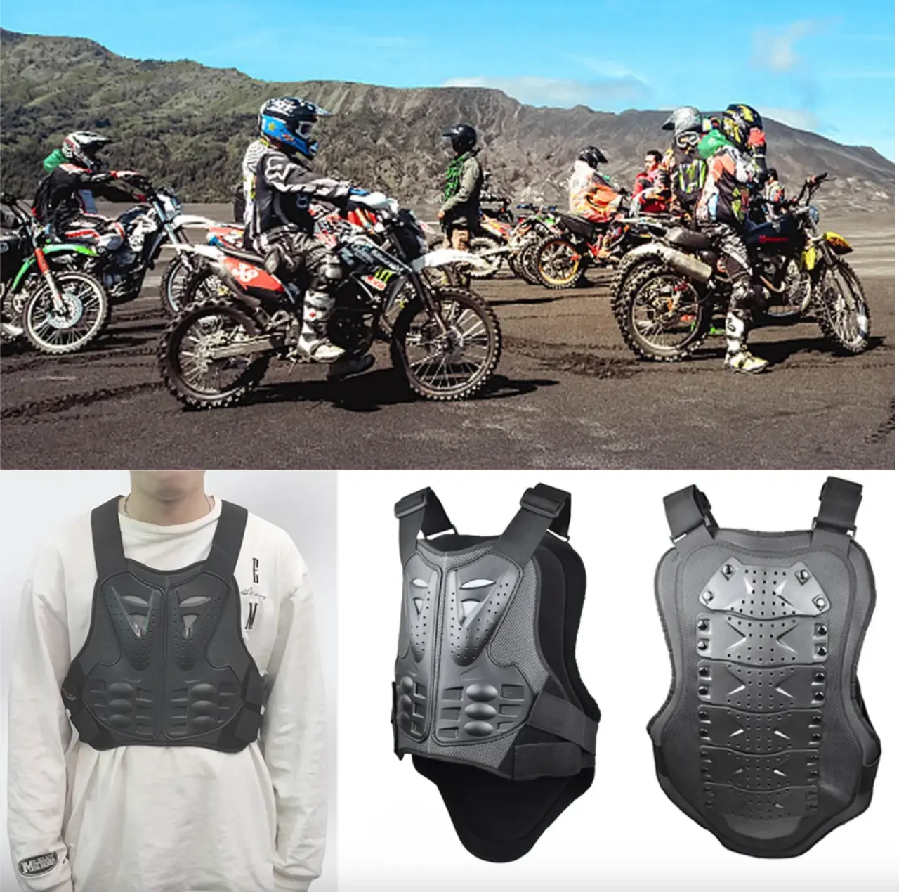 Unisex Adult Motorcycle Armored Chest Back Vest - Motorcycle Protective Gear Accessories, Lightweight PE Shell, Shock-Absorbing Foam, Adjustable Straps, Reflective Tape, Breathable Durable Crash Pads, Night Safety Gear