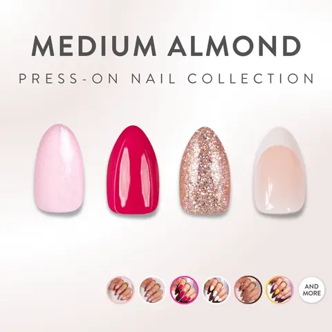 Red Aspen Medium Almond Press On Nails Salon-Quality Damage-Free 2-Week Wear Nail Dashes