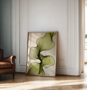 [SALE UP TO 50% + FREE SHIP] Green Abstract Art Print, Japandi Minimalist Wall Decor, Green Home Decor poster, Elegant Gallery Wall Art, Vintage Japanese Style Artwork