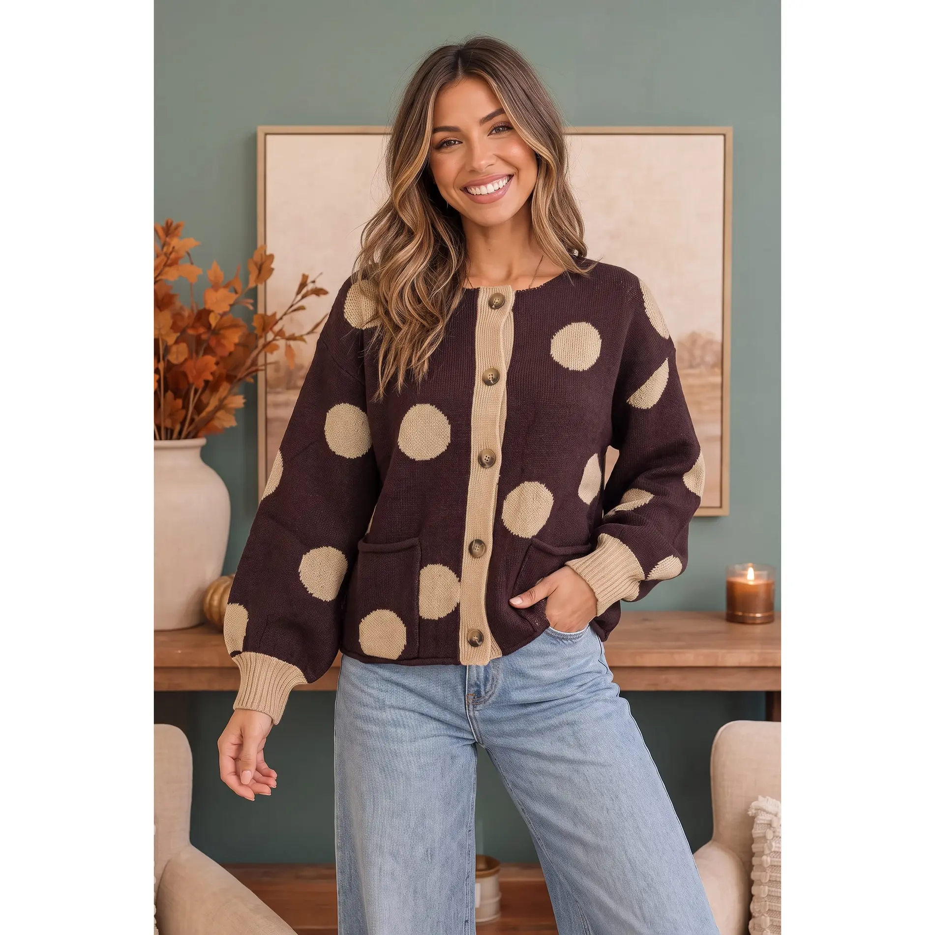 Dotty For You Chocolate Polka Dot Knit Cardigan