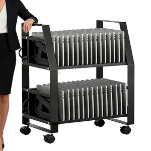 16 Device Laptop Charging Cart, Open Rolling Charging Rack with Cable Management for Laptops & Tablets, Mobile Charging Station