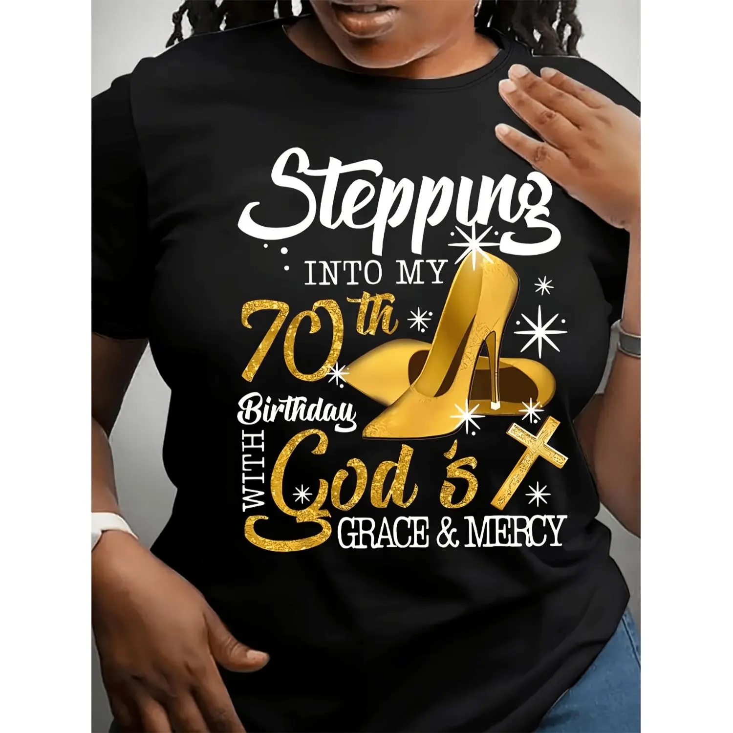 Women's 70th Birthday T-Shirt - 70 Years Gift, Short Sleeve Round Neck Blouse Suitable for Casual & Special Occasions, Comfortable Fabric with Short Length Top for Spring/Summer Parties, Machine Washable