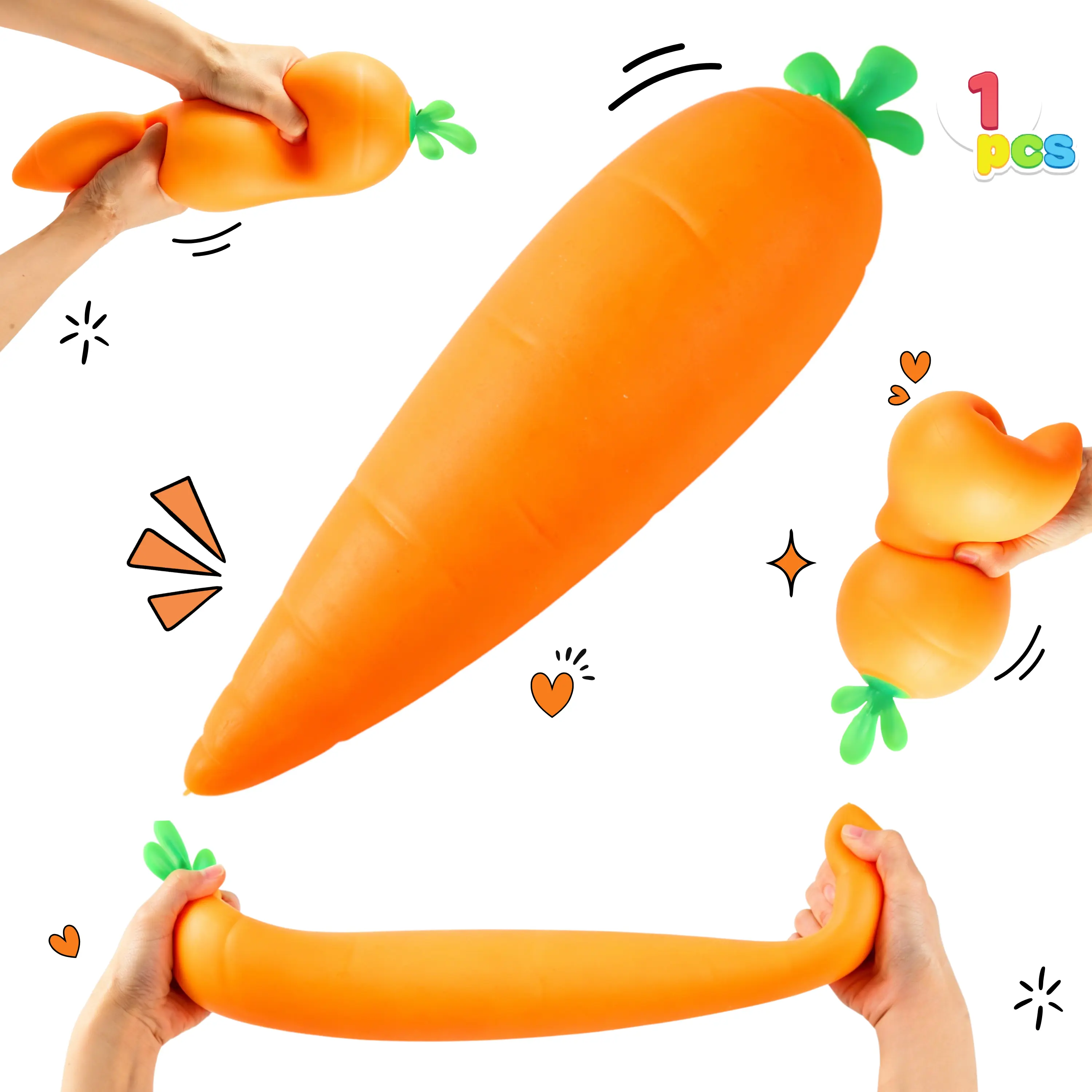 JOYIN Jumbo Carrot Stress Relief Toy, Squeeze Carrot Stress Balls, Slow Rising Squishy Fidget Sensory Toy, Soft Squeeze Decompression Dough Gift for Adults and Girls Boys, Birthday Gifts, Office Desk Decompression Toy, Party Favors