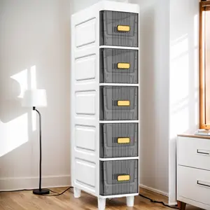 4-Tier Polypropylene Waterproof Narrow Bathroom Storage Cabinet - Silent Casters, Transparent Drawers, Compact Vanity Organizer Rack for Bathroom Corners & Small Indoor Spaces