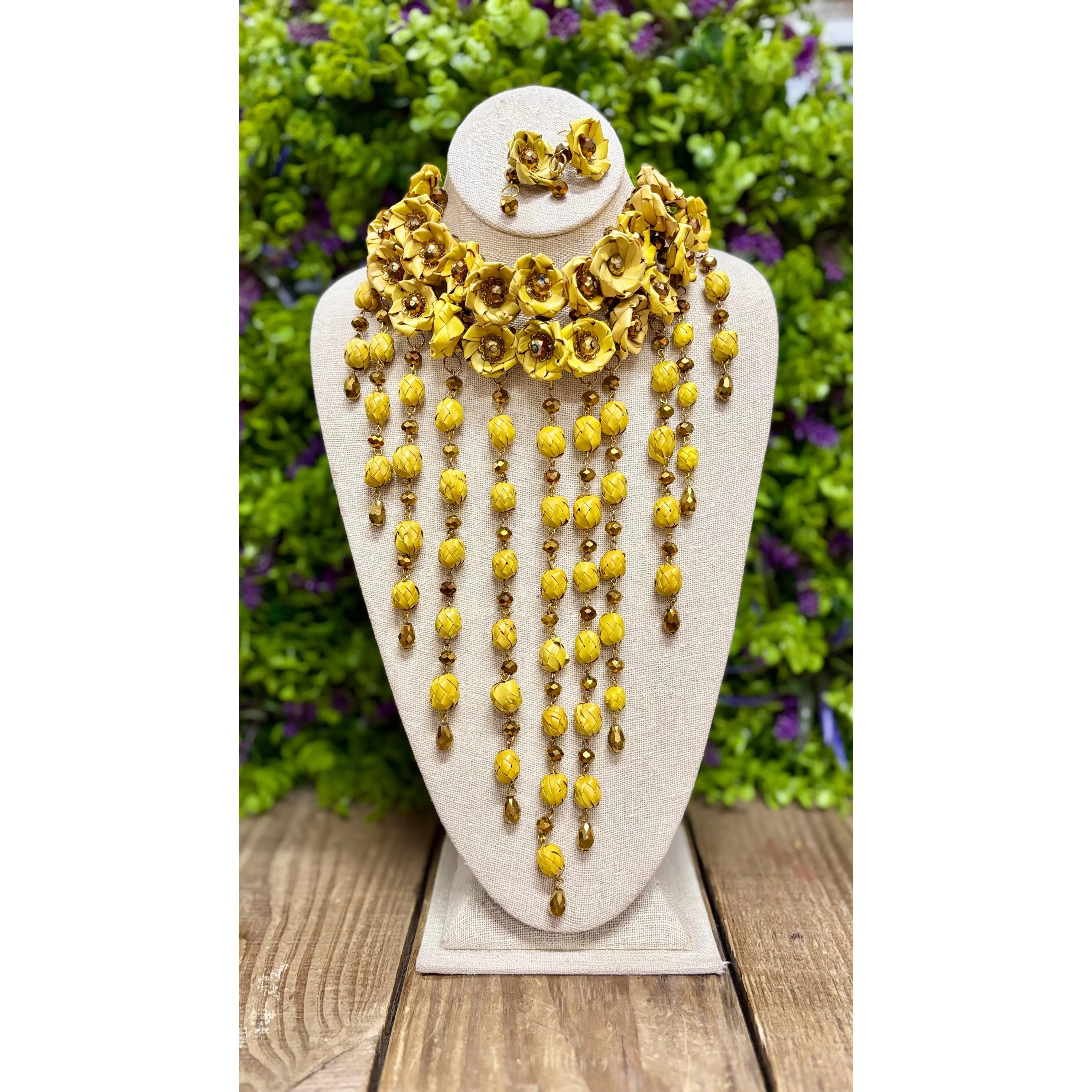 Mexican Agave Statement Floral Necklace & Earrings Set