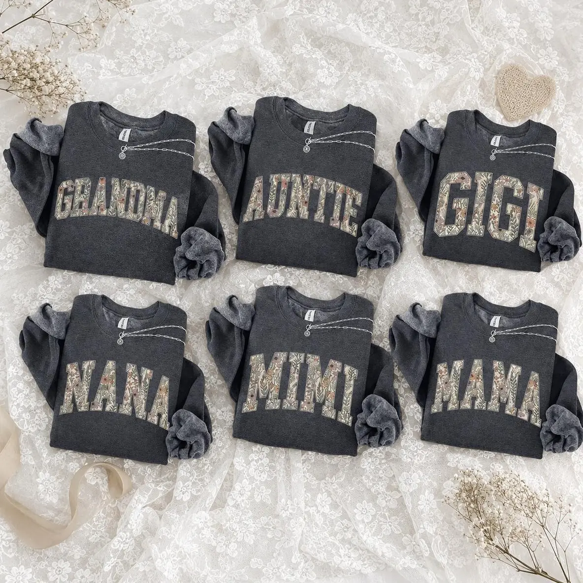 Grandma Gigi Nana Mimi Mama Auntie Floral Sweatshirt, Vintage Botanical Family Matching Shirt, Mother’s Day Gift for Mom Grandma Nana Gigi Mimi Auntie, Floral Letter Graphic Crewneck - DPCICK